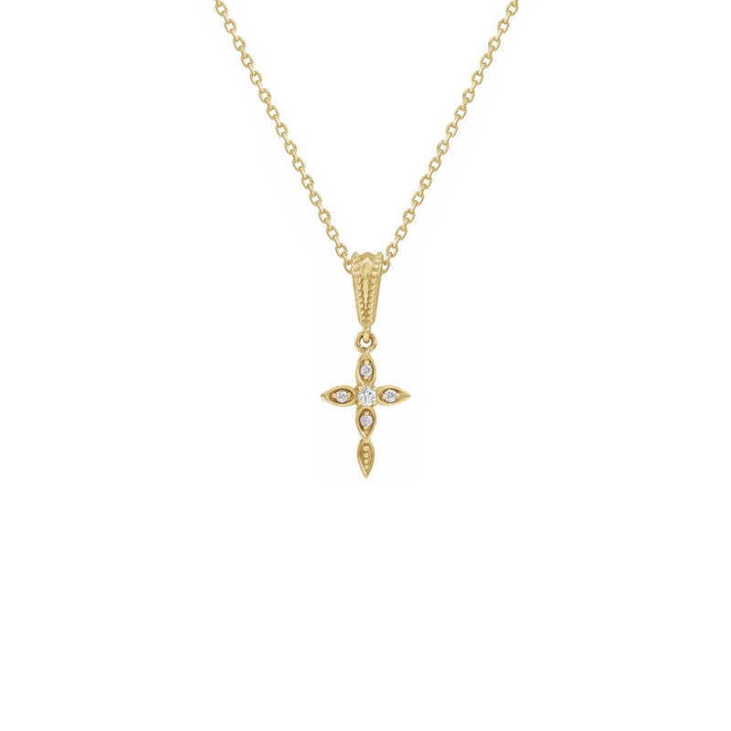Diamond Drop Cross Necklace yellow (14K) front - Popular Jewelry - New York
