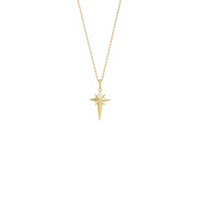 Diamond Incrusted Celestial Cross Necklace yellow (14K) front - Popular Jewelry - New York