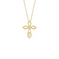 Collar con cruz perforada de diamantes y ópalo amarillo (14K) frente - Popular Jewelry - Nueva York