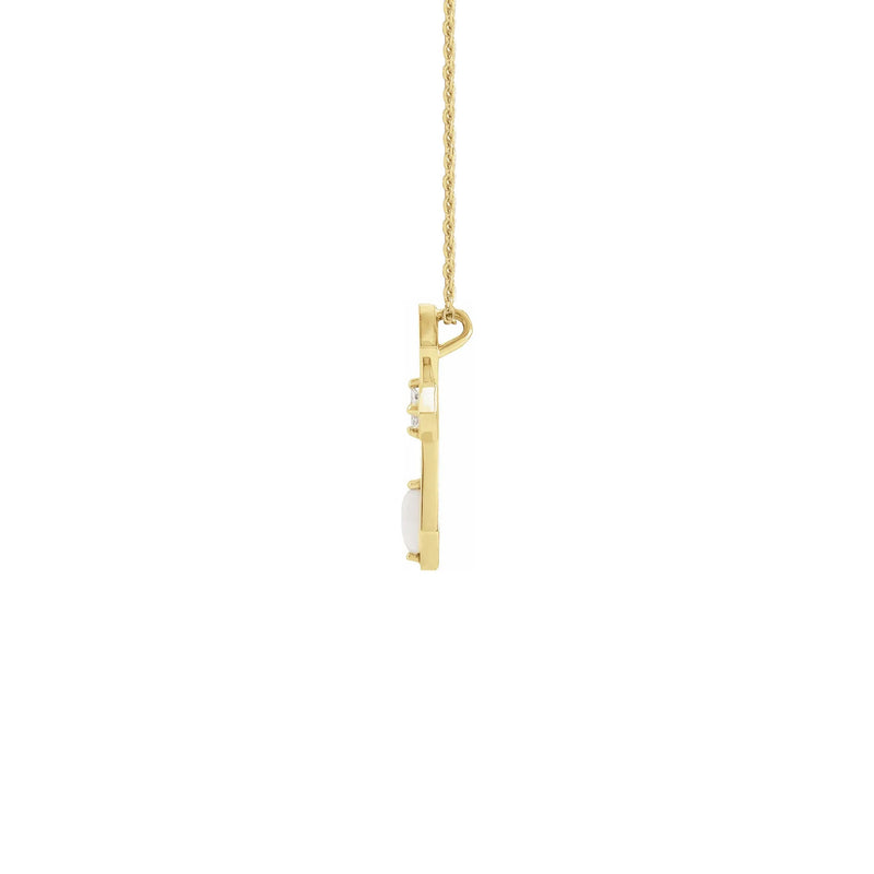Diamond and Opal Pierced Cross Necklace yellow (14K) side - Popular Jewelry - New York