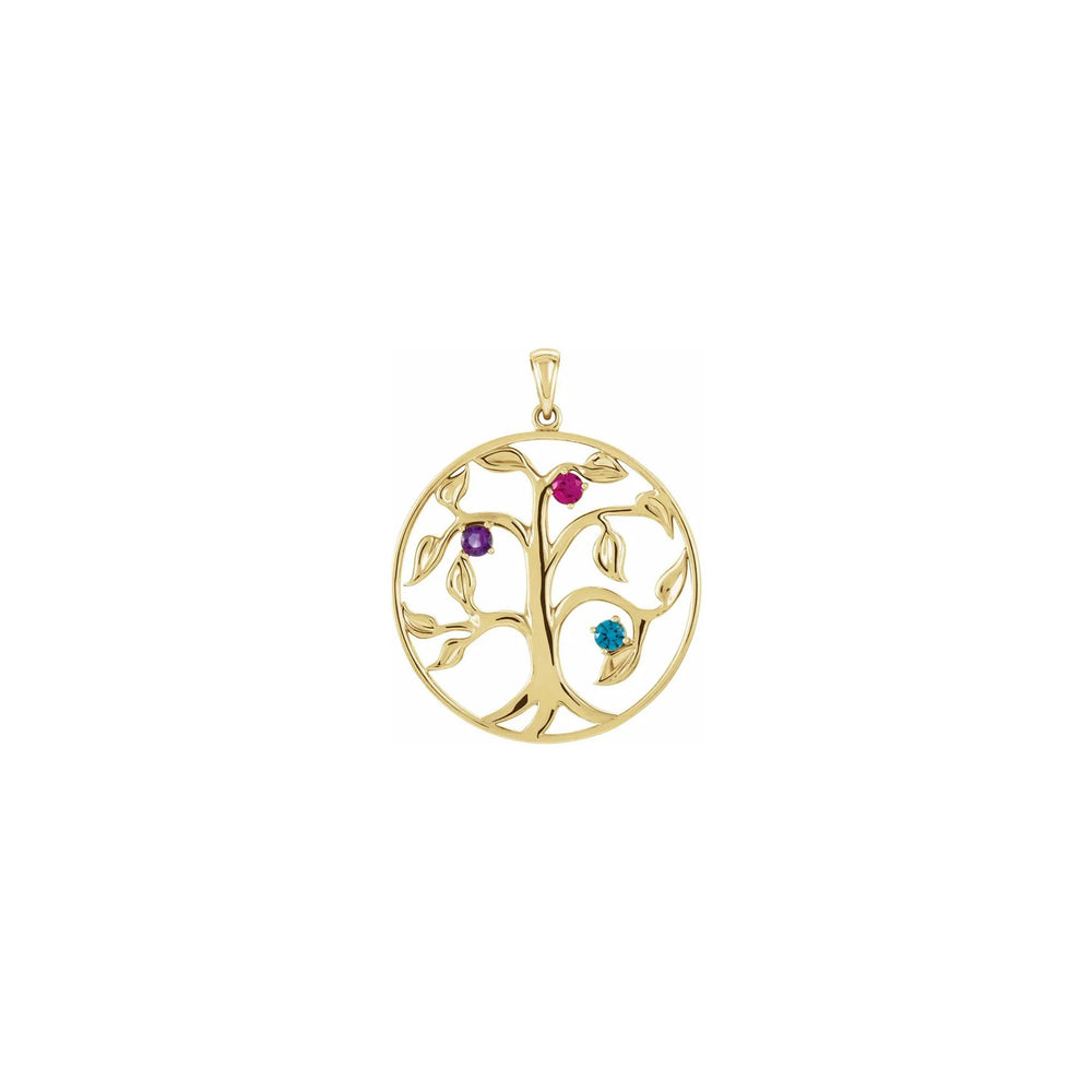Family Tree Three Gemstone Circle Pendant yellow (14K) front - Popular Jewelry - New York