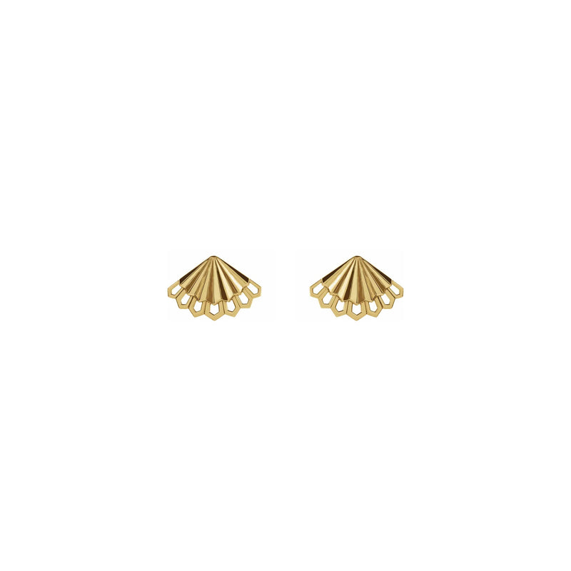 Fan Stud Earrings yellow (14K) front - Popular Jewelry - New York