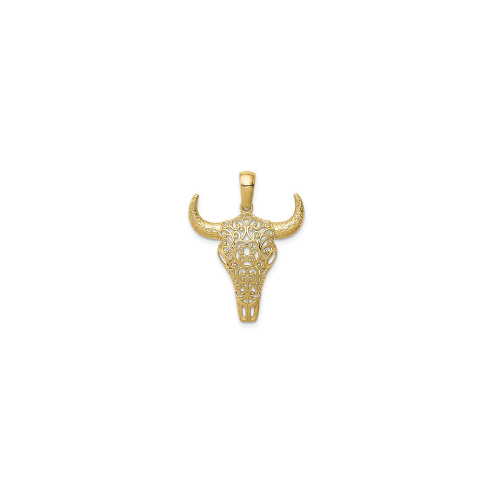 Filigree Steer Skull Pendant (14K) front - Popular Jewelry - New York