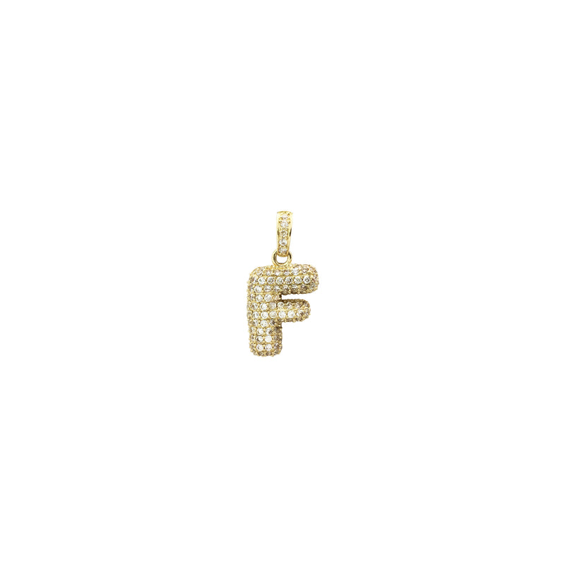 Icy Puffy Initial Letter Pendant F (14K) front - Popular Jewelry - New York