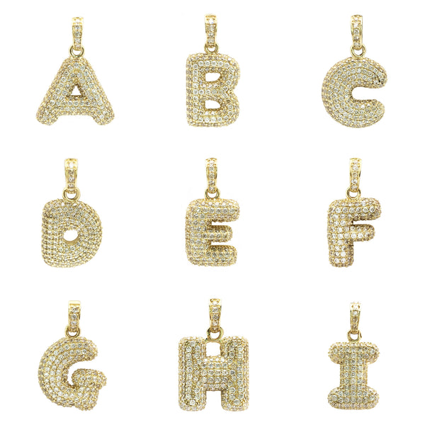 Icy Puffy Initial Letter Pendant Set 1 (14K) front - Popular Jewelry - New York