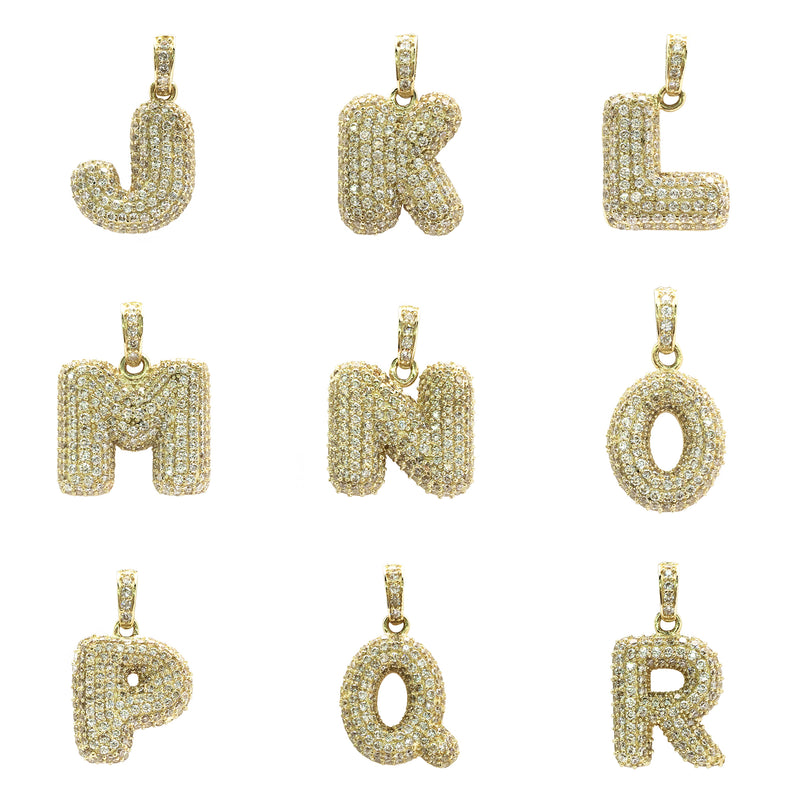 Icy Puffy Initial Letter Pendant Set 2 (14K) front - Popular Jewelry - New York