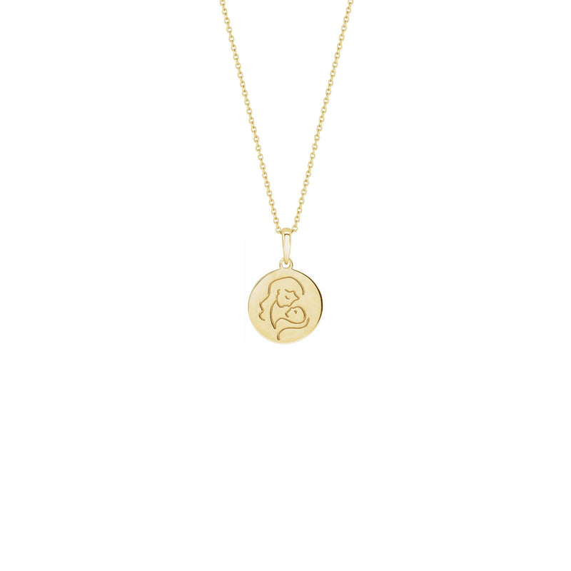 Lovely Mother with Baby Medallion Necklace yellow (14K) front - Popular Jewelry - New York