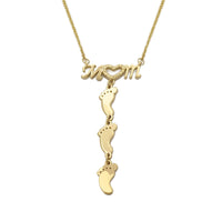 Mom and Little Baby Foot Necklace yellow (14K) front - Popular Jewelry - New York