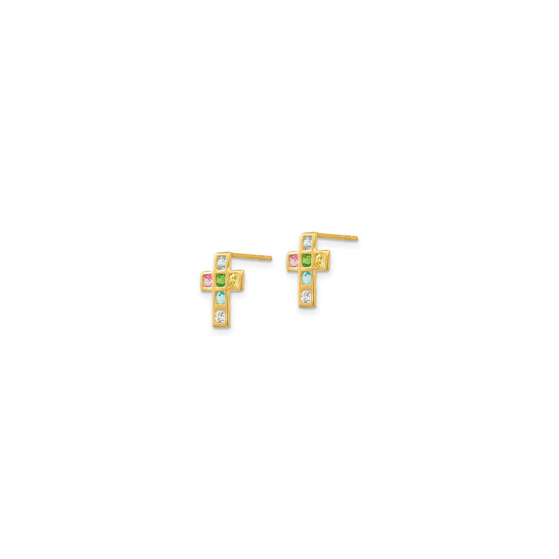Multi-Color Icy Cross Stud Earrings (14K) side - Popular Jewelry - New York