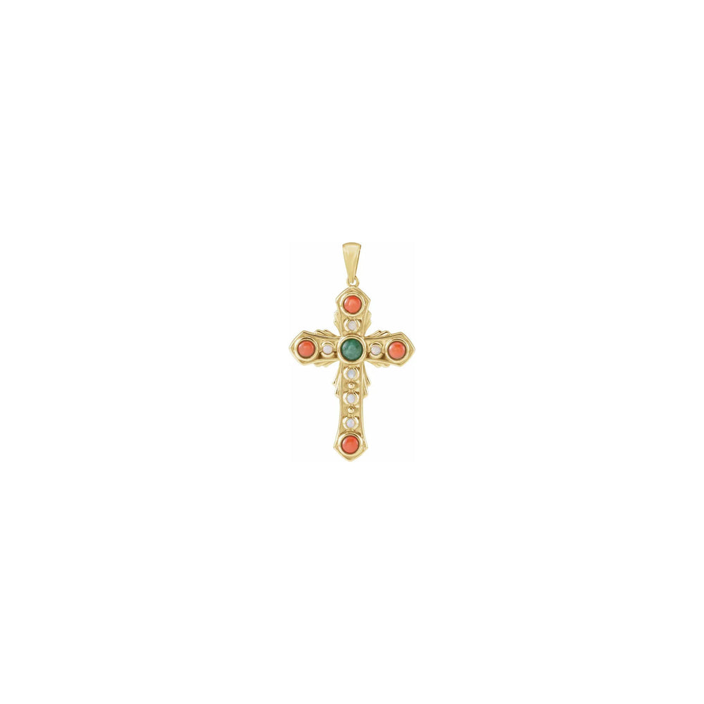 Multi-Gemstone Vintage Cross Pendant yellow (14K) front - Popular Jewelry - New York