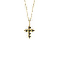 Onyx Cabochon Cross Necklace yellow (14K) front - Popular Jewelry - New York