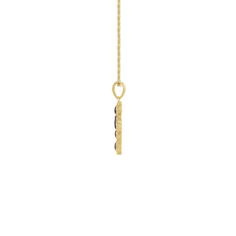 Onyx Cabochon Cross Necklace yellow (14K) side - Popular Jewelry - New York