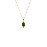 Oval Nephrite Jade Rade Framed Necklace (14K) sa harap - Popular Jewelry - New York