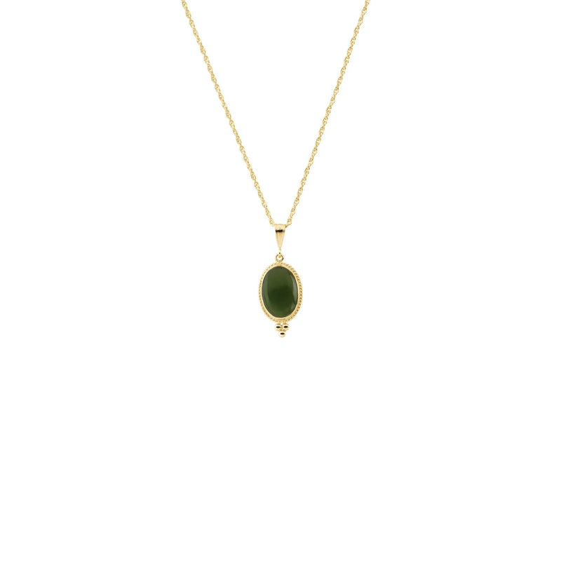 Oval Nephrite Jade Rope Framed Necklace (14K) front - Popular Jewelry - New York