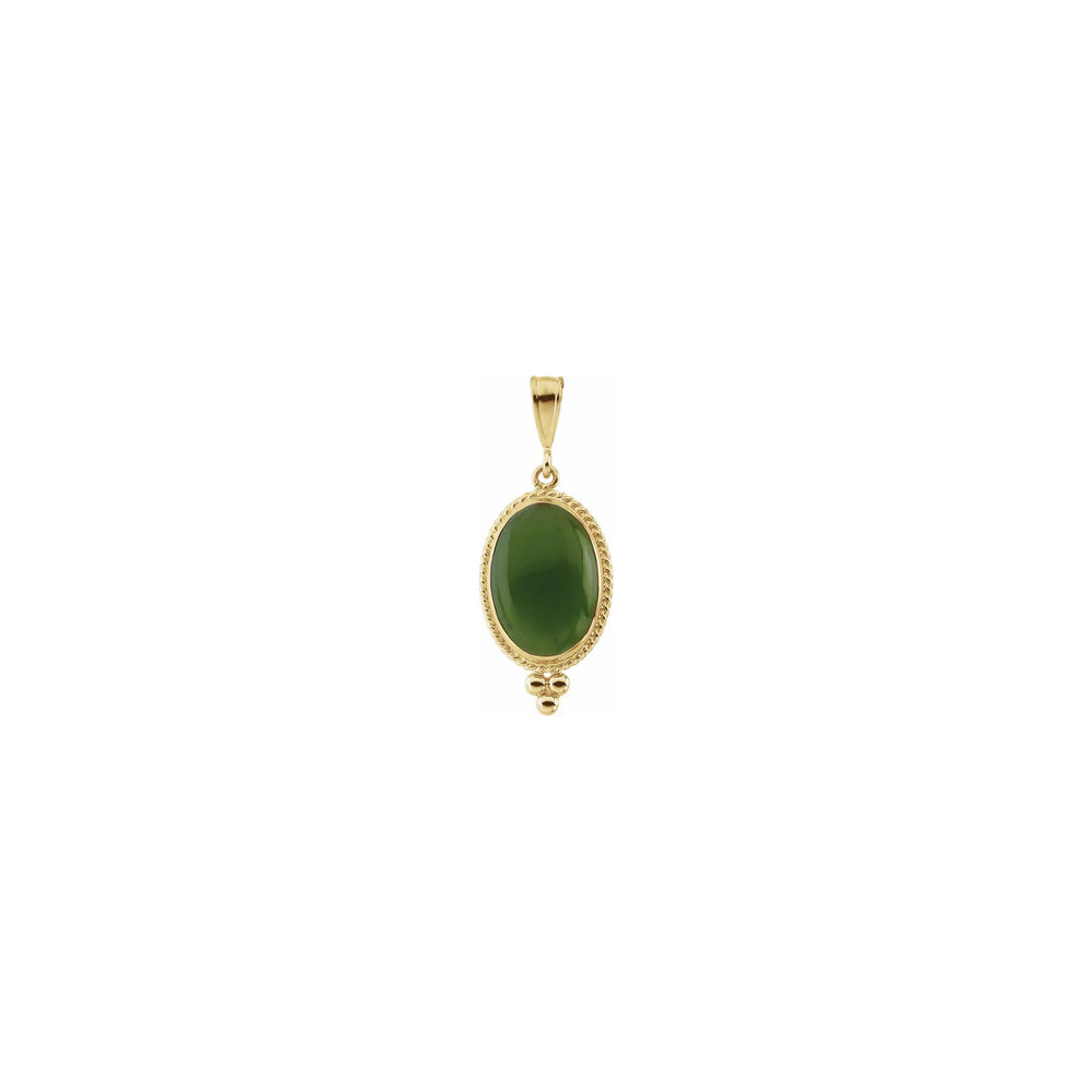 Oval Nephrite Jade Rope Framed Pendant (14K) front - Popular Jewelry - New York