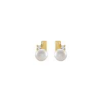 Pearl and Diamond Geometric Stud Earrings yellow (14K) front - Popular Jewelry - New York