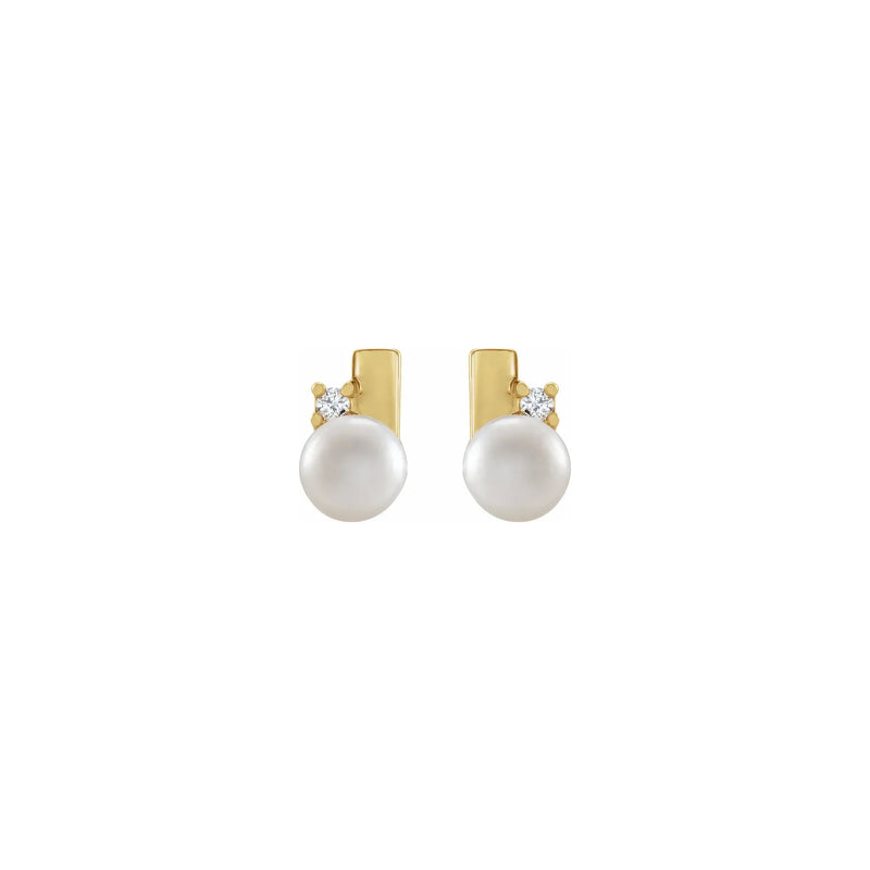 Pearl and Diamond Geometric Stud Earrings yellow (14K) front - Popular Jewelry - New York