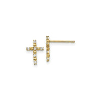 Petite White CZ Beady Cross Stud Auskari (14K) galvenais - Popular Jewelry - Ņujorka