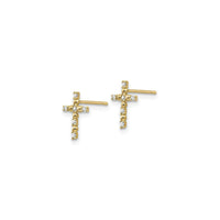 Petite White CZ Beady Cross Stud Earrings (14K) side - Popular Jewelry - New York