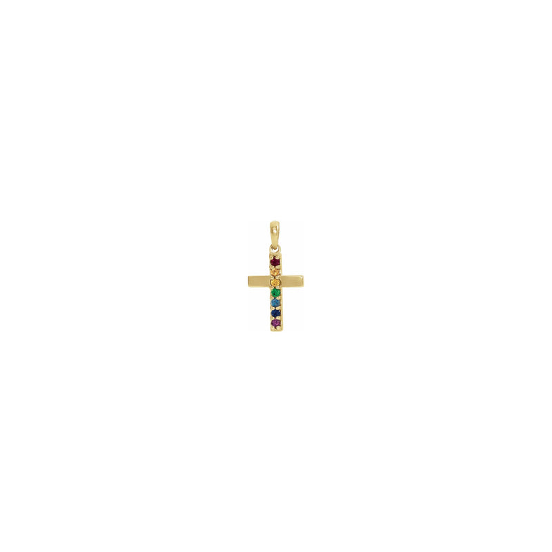 Rainbow Multi-Gemstone Cross Pendant yellow (14K) front - Popular Jewelry - New York