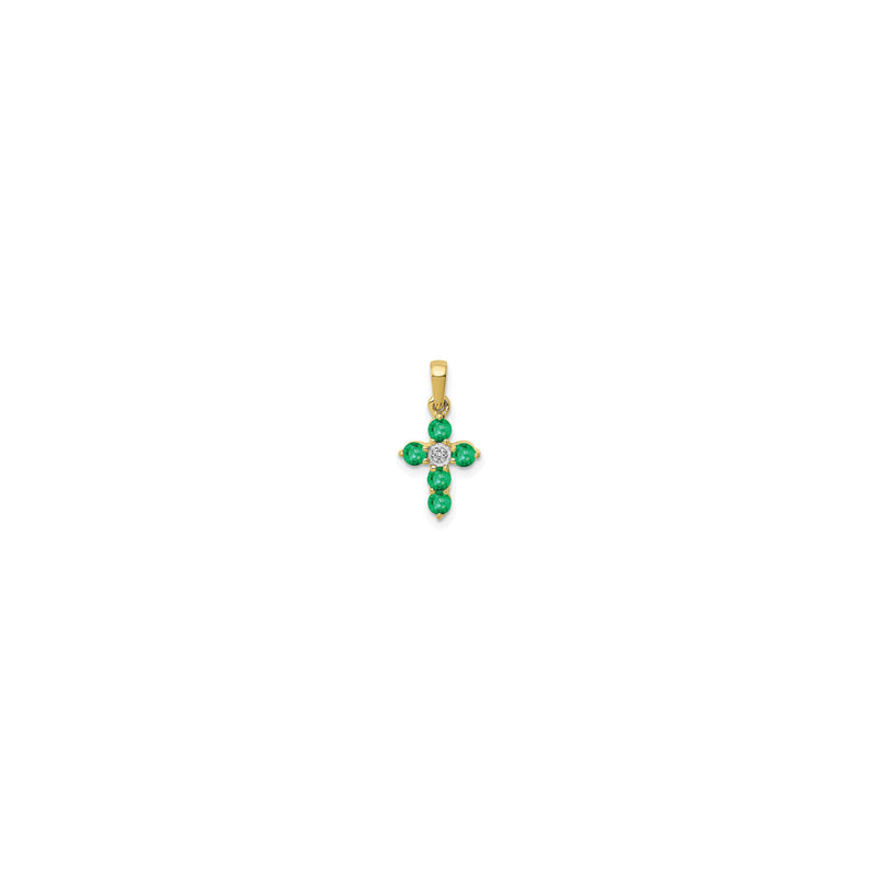 Round Emerald and Diamond Cross Pendant (14K) front - Popular Jewelry - New York
