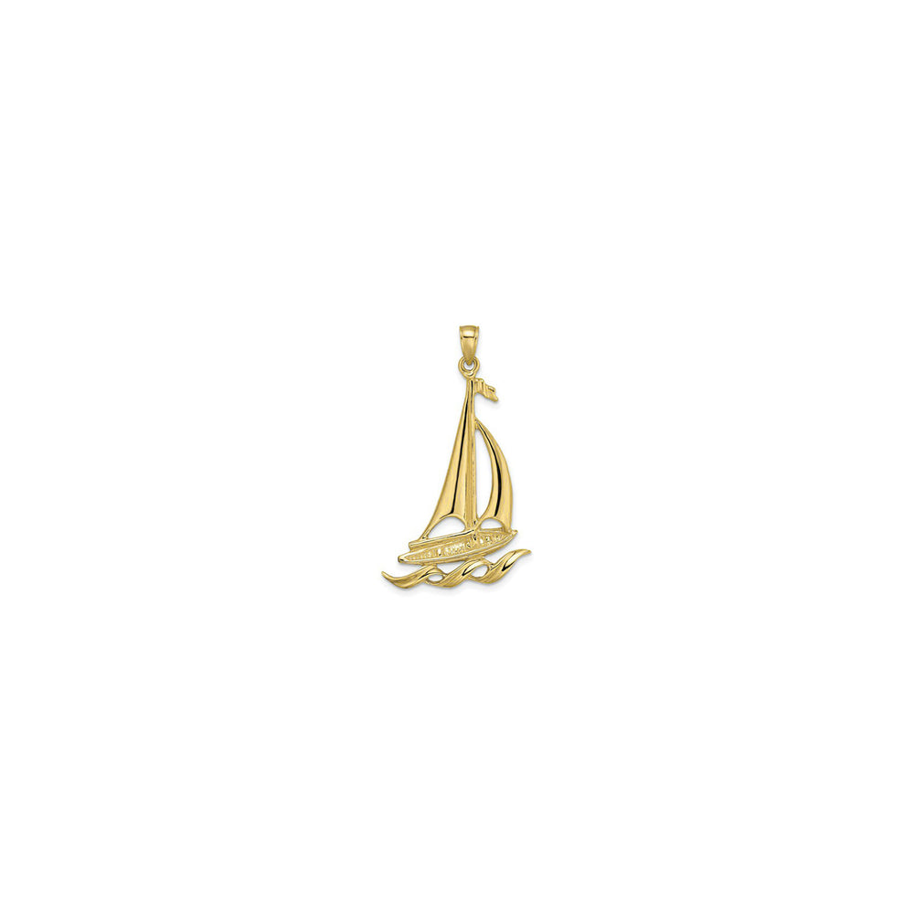 Sailboat with Waves Pendant (14K) front - Popular Jewelry - New York