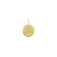 Script Font Love Engraved Medallion Pendant yellow (14K) front - Popular Jewelry - New York