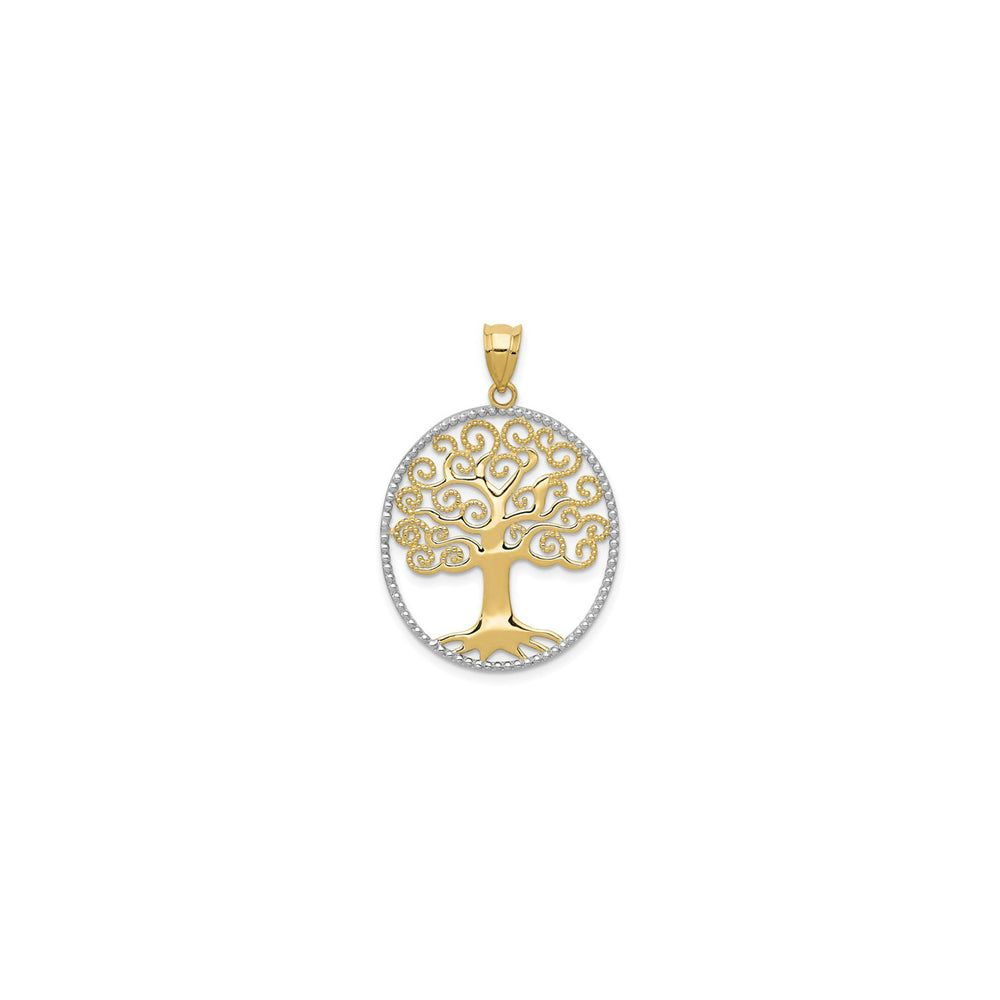 Scrolling Tree Beaded Frame Pendant (14K) front - Popular Jewelry - New York