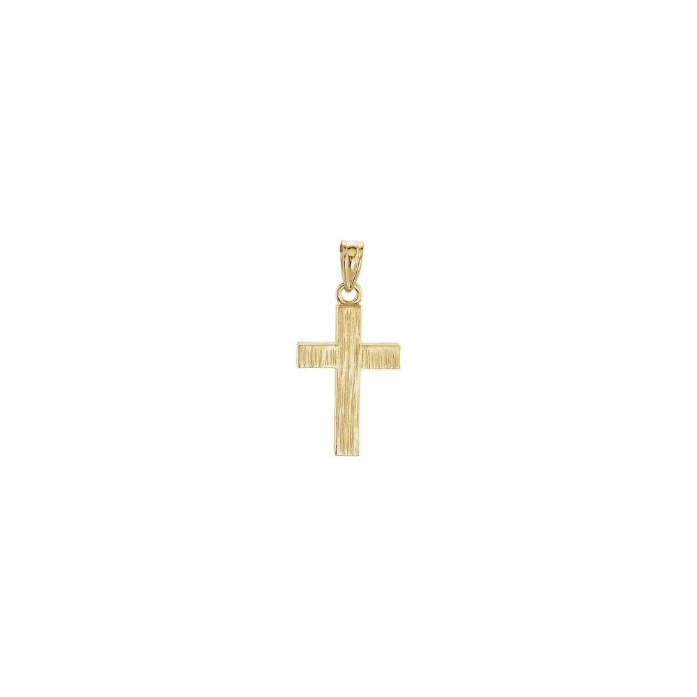 Wood Pattern Cross Pendant yellow small (14K) front - Popular Jewelry - New York