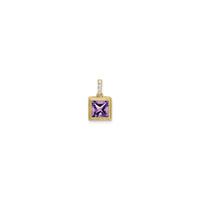 Square Amethyst & Diamond Bezel Pendant (14K) front - Popular Jewelry - New York