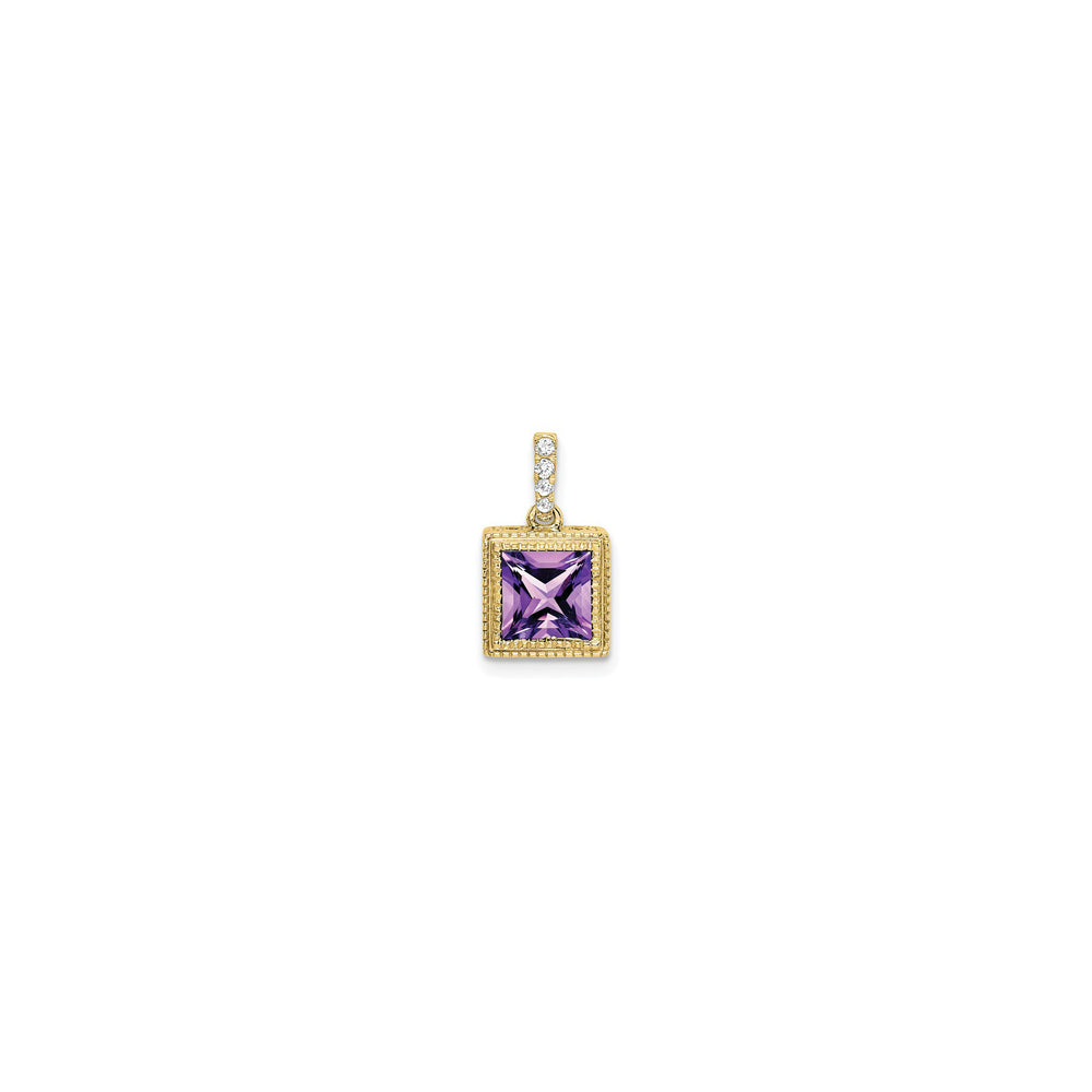 Square Amethyst & Diamond Bezel Pendant (14K) front - Popular Jewelry - New York
