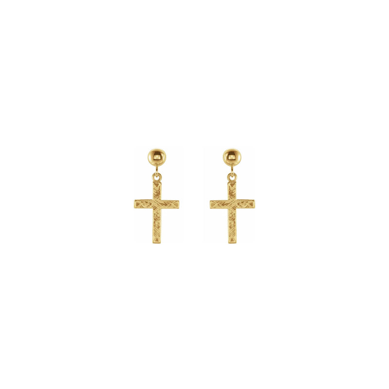 Textured Cross Dangling Earrings (14K) front - Popular Jewelry - New York
