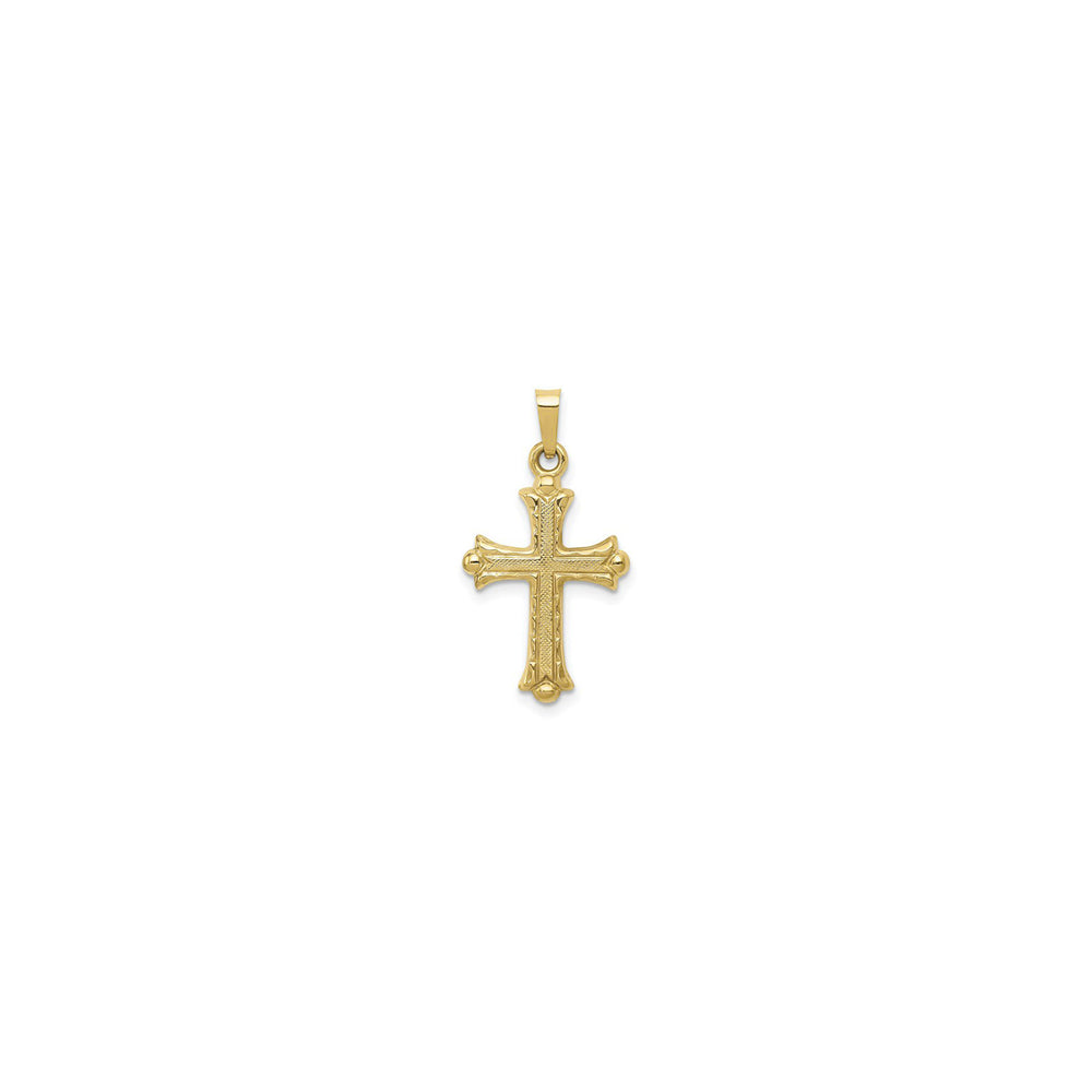 Textured Lightweight Fleur de Lis Cross Pendant small (14K) front - Popular Jewelry - New York