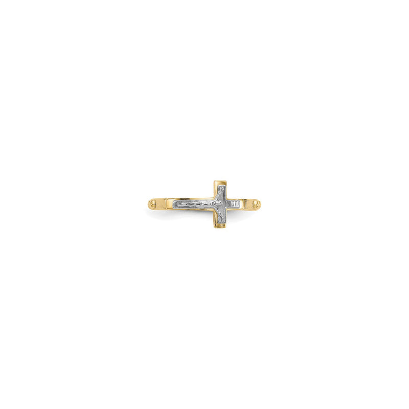 Two-Tone Crucifix Rosary Ring (14K) front - Popular Jewelry - New York