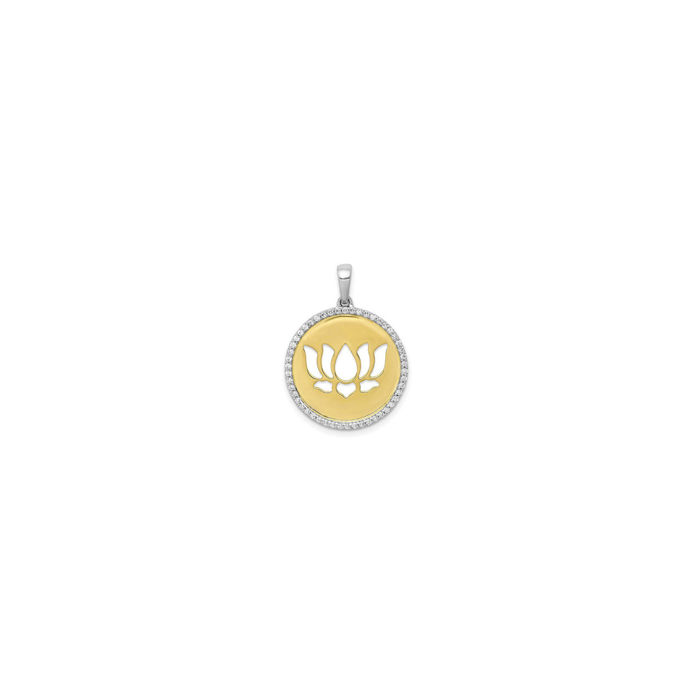 Two-Tone Diamond Lotus Flower Medallion Pendant (14K) front - Popular Jewelry - New York