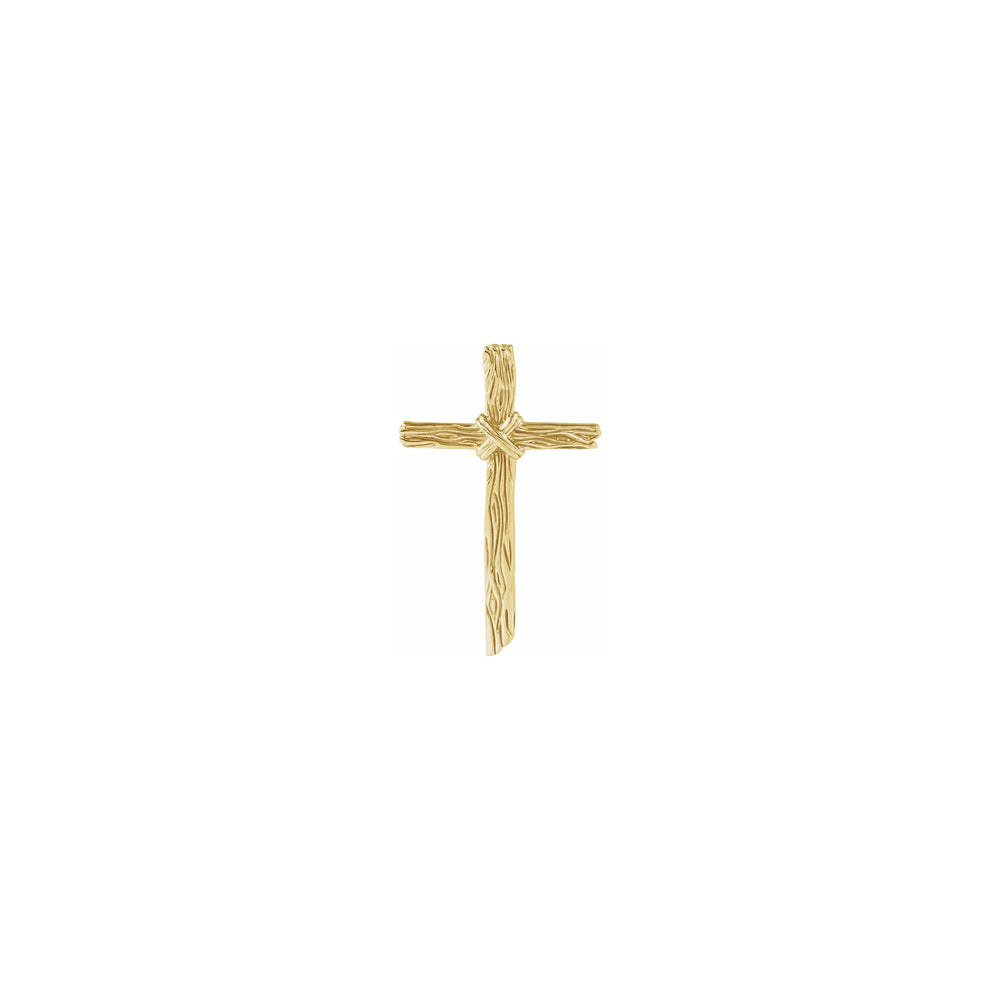Woodgrain Cross Pendant yellow (14K) front - Popular Jewelry - New York