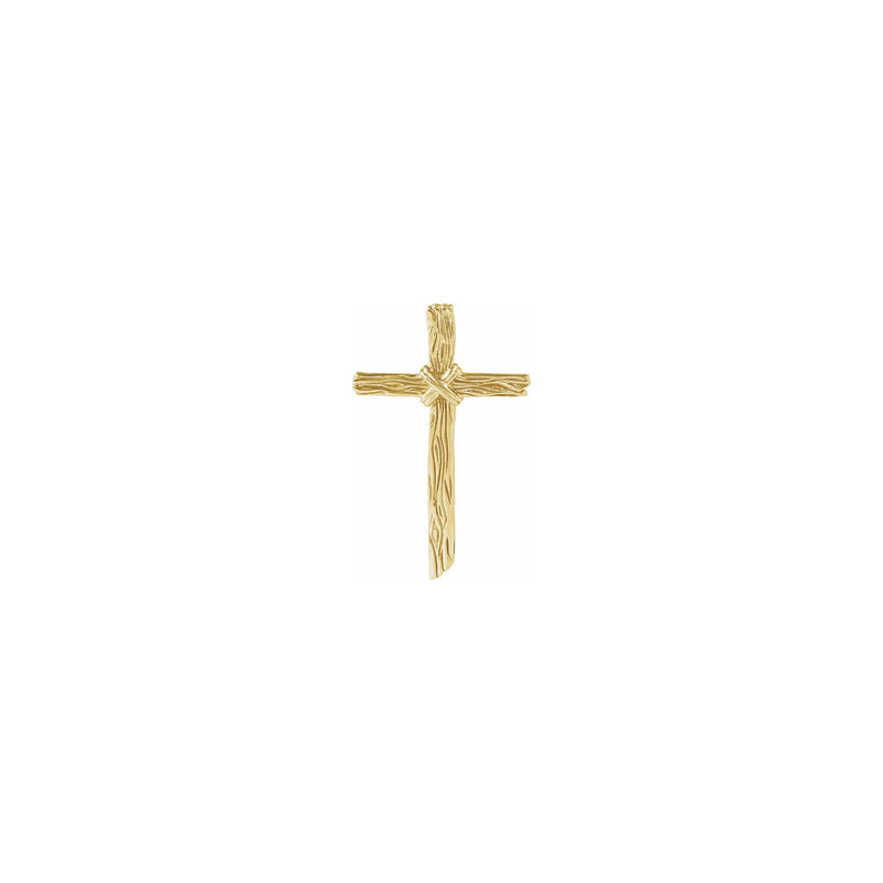 Woodgrain Cross Pendant yellow (14K) front - Popular Jewelry - New York