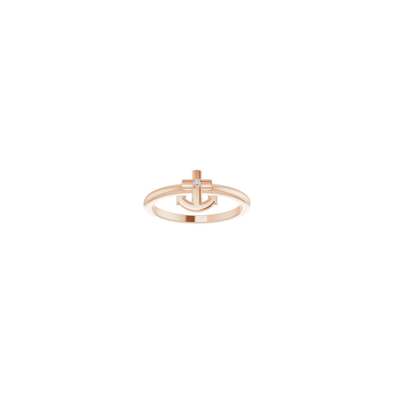 Diamond Anchor Cross Ring rose (14K) front - Popular Jewelry - New York