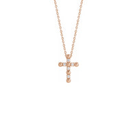 Diamond Beaded Cross Necklace rose (14K) front - Popular Jewelry - New York