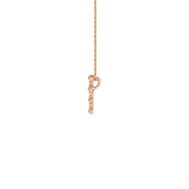 Diamond Beaded Cross Necklace rose (14K) side - Popular Jewelry - New York