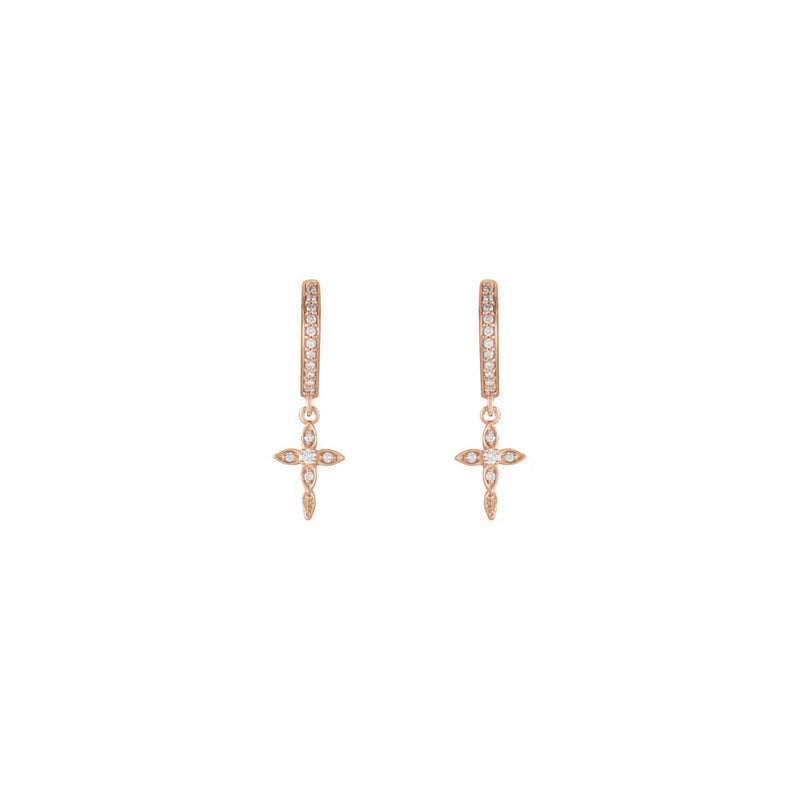 Diamond Cross Hinged Hoop Earrings rose (14K) front - Popular Jewelry - New York