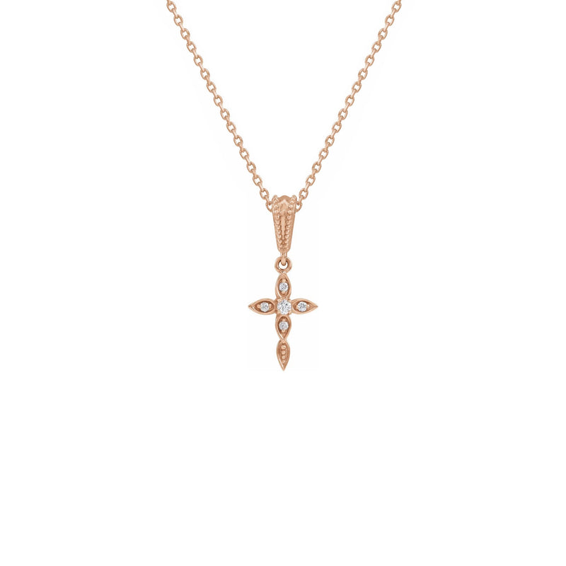 Diamond Drop Cross Necklace rose (14K) front - Popular Jewelry - New York