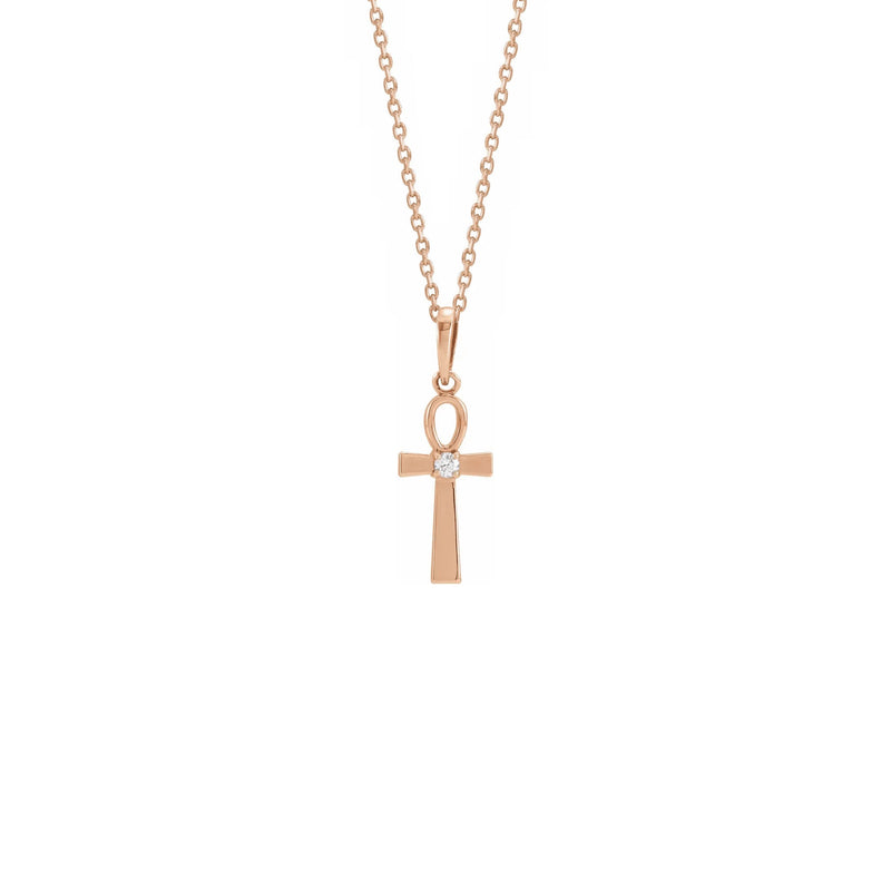 Diamond Incrusted Ankh Necklace rose (14K) front - Popular Jewelry - New York
