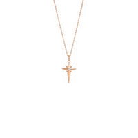 Diamond Incrusted Celestial Cross Necklace បានកើនឡើង (14K) ផ្នែកខាងមុខ - Popular Jewelry - ញូវយ៉ក