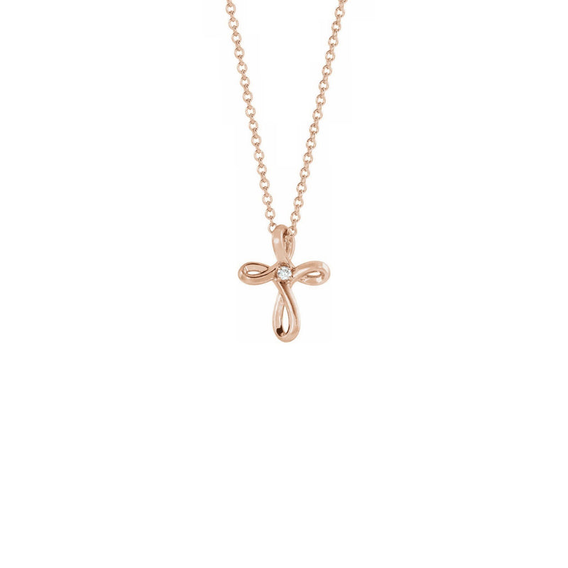 Diamond Incrusted Infinity Cross Necklace rose (14K) front - Popular Jewelry - New York