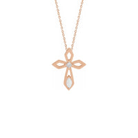 Diamond og Opal Pierced Cross Necklace hækkaði (14K) að framan - Popular Jewelry - Nýja Jórvík