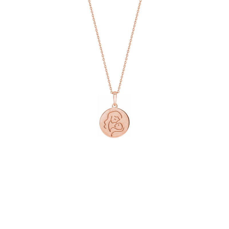 Lovely Mother with Baby Medallion Necklace rose (14K) front - Popular Jewelry - New York