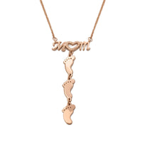 Mom and Little Baby Foot Necklace rose (14K) front - Popular Jewelry - New York