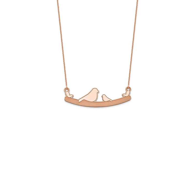 Bird Family Necklace rose (14K) front - Popular Jewelry - New York