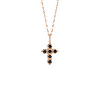 Onyx Cabochon Cross Necklace rose (14K) front - Popular Jewelry - New York